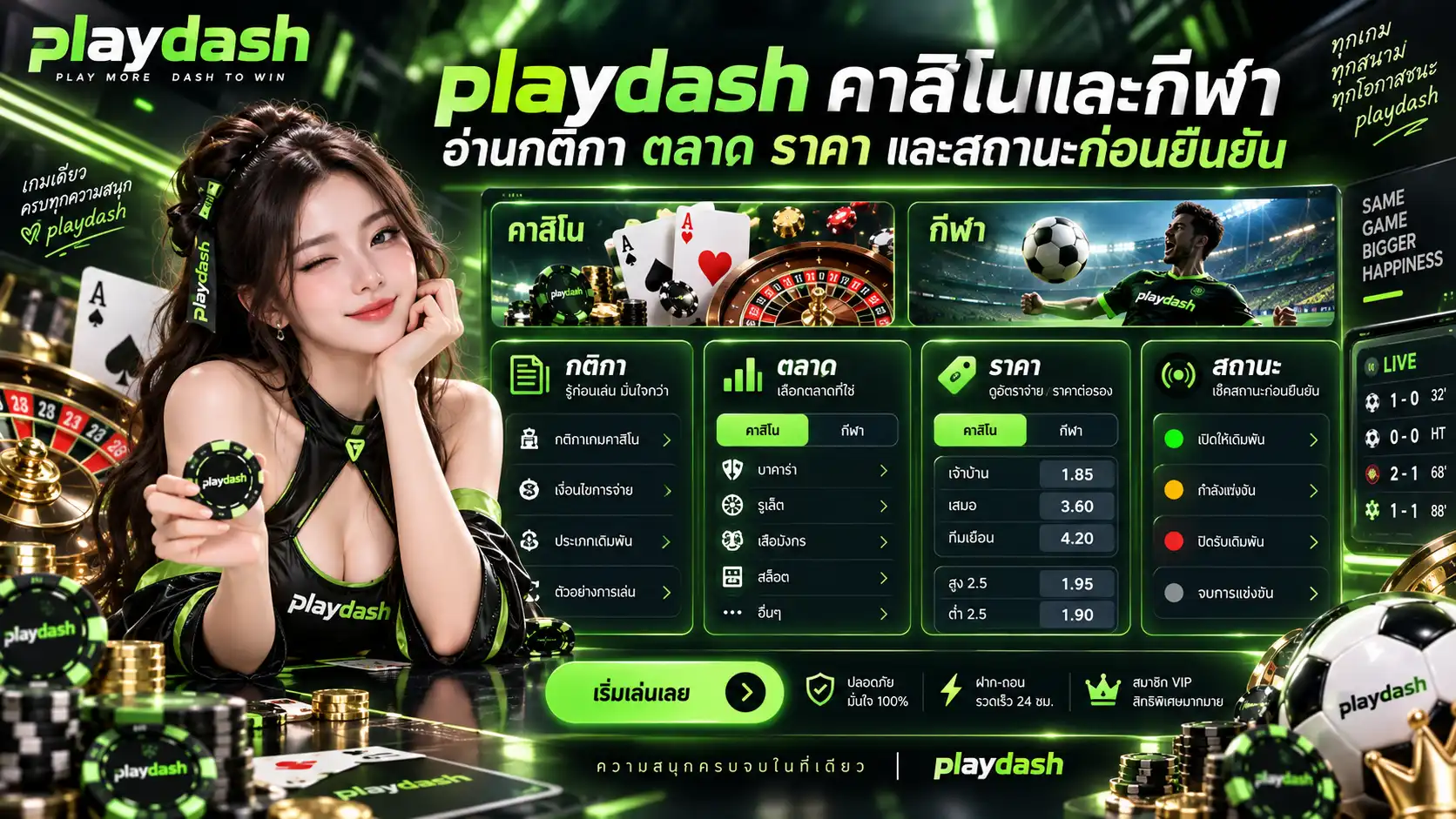 playdash คาสิโนและกีฬา อ่านกติกา ตลาด ราคา และสถานะก่อนยืนยัน